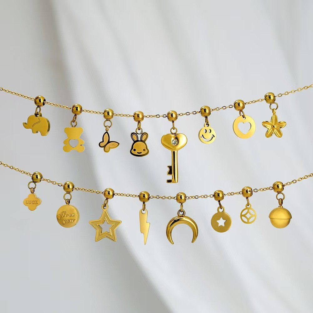 1pc 304 สแตนเลสสตีล Slider ลูกปัด Heart Star จี้ 18K Gold Plated สําหรับสร้อยคอเครื่องประดับทํา DIY