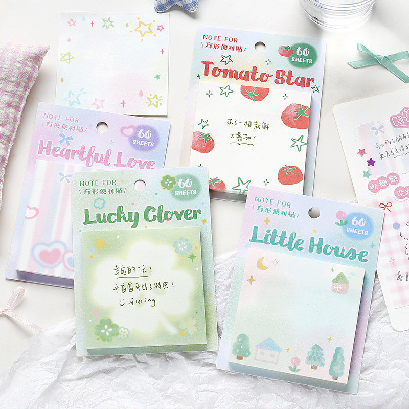 พร้อมสต็อก 60 แผ่นสู่ Gentle Sweet Dream Song Sticky Notes สดน่ารักภาพประกอบเกาหลี N ครั้งสติกเกอร์คู่มือฐานตกแต่ง Memo To-do บันทึกหนังสือคู่มือสติกเกอร์ Sticky Notes
