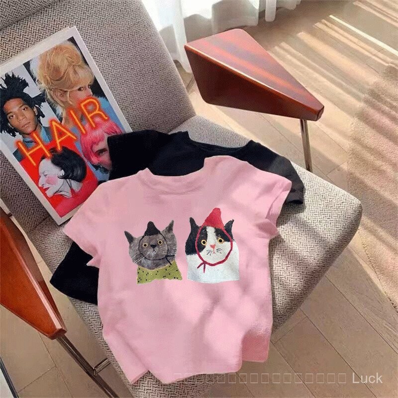 2025 เสื้อยืดผ้าฝ้ายแท้สำหรับเด็กผู้หญิง แขนสั้นหลวม แขนสั้นแบบครึ่งแขน ท็อปลำลองอเนกประสงค์