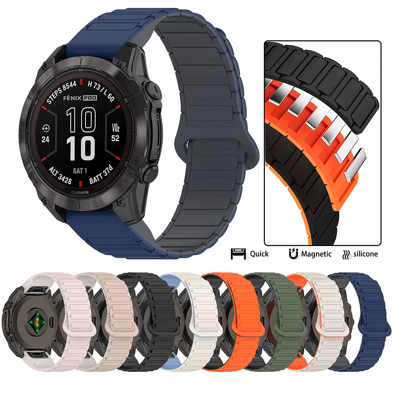 26 มม.22 มม.20 มม.แม่เหล็กซิลิโคนสําหรับ Garmin Fenix 8 7 6 5 7X 6X 7S 6S Forerunner 965 955 Descent mk 2 Approach S70 S62 Instinct Quick Fit สายรัดข้อมือแบบถอดเปลี่ยนได้