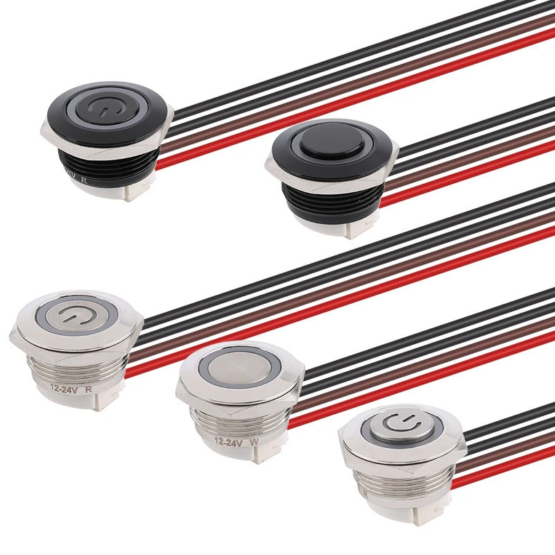 1 pc 19 มม.สั้นพิเศษโลหะ Push ปุ่มสวิทช์สายไฟ Momentary รีเซ็ต LED แบน/สูงหัว 6V 24V Jog สวิทช์ – โปรปัง