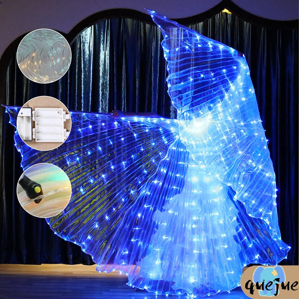 LED Isis Wings Belly Dance Wings ปีกผีเสื้อที่มีสีสัน w/Telescopic Sticks เรืองแสง Light Up เครื่องแต่งกาย SHOPQJC5851