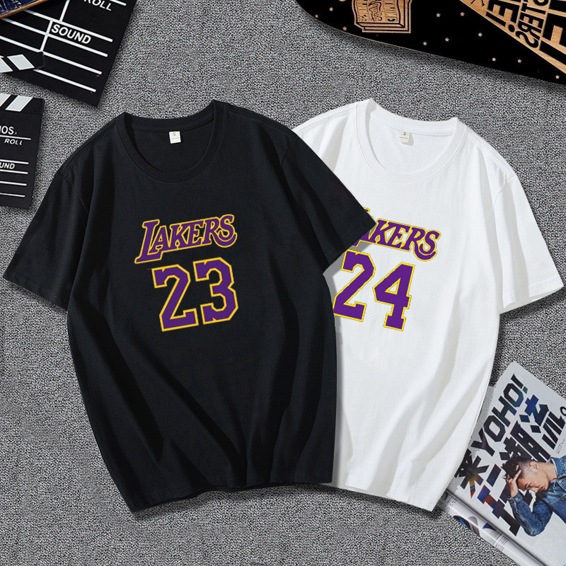 Los Angeles Lakers (Los Angeles Lakers) พิมพ์ลาย เสื้อยืดผ้าฝ้ายแท้ คอกลม แขนสั้น สวมใส่สบาย ระบายอา