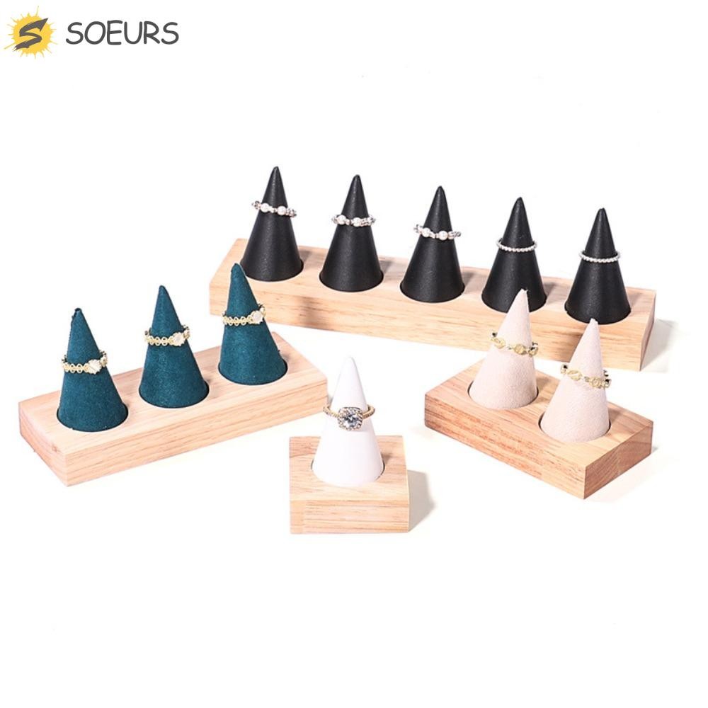 SOEURS กรวยรูปร่างแหวนผู้ถือ,เครื่องประดับชั้นเก็บ Flannelette แหวนขาตั้งจอแสดงผล, หลายขนาด Vintage น้ําหนักเบาแหวนไม้ Organizer หญิงผู้หญิง