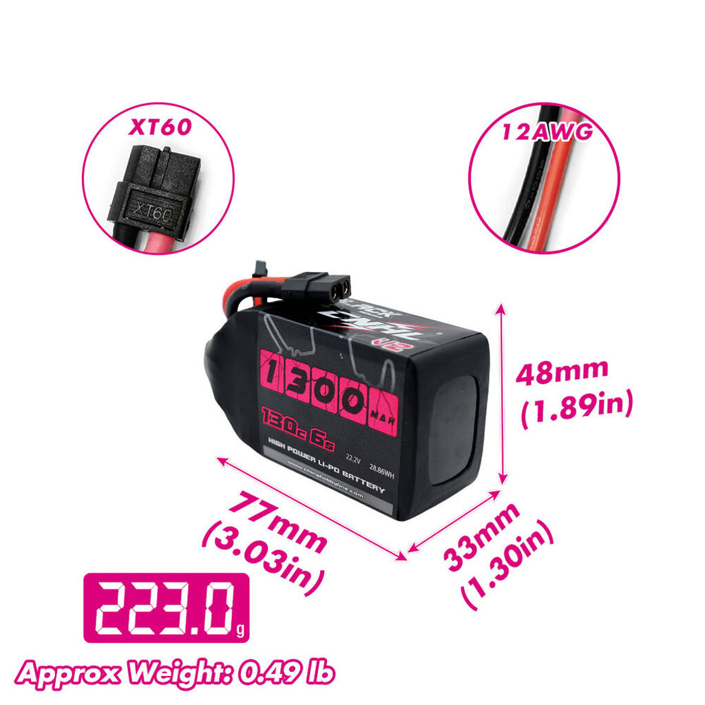 CNHL FPV Battery 22.2V 6S Speedy Pizza Series Pro & Black Series 1200-1500mAh 120C-150C Lipo with XT60 Plug