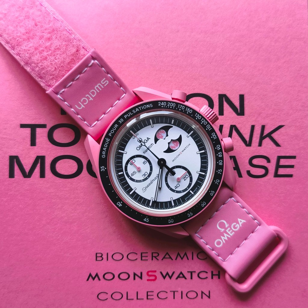 MoonSwatch MISSION TO THE PINK MOONPHASE ใหม่นาฬิกาผู้ชายฟังก์ชั่นเต็มรูปแบบ Quarz Chronograph Luminous นาฬิกาข้อมือ