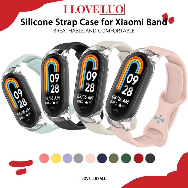 สายซิลิโคน + เคสใส for Xiaomi Mi Smart Band 9 ยางกีฬาอ่อนนุ่มอุปกรณ์ป้องกันหน้าจอ for Xiaomi Smart M