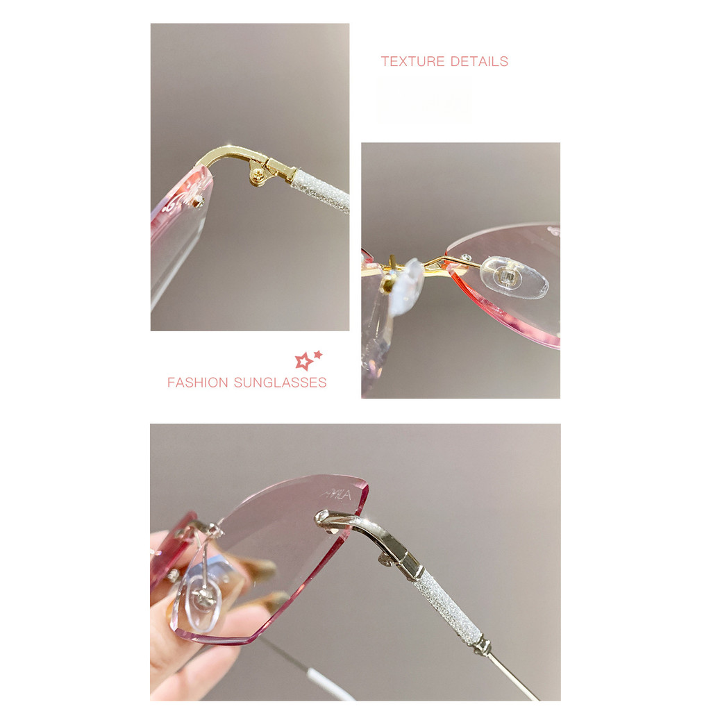 (+0~+400) แว่นสายตายาวแฟชั่นผู้หญิงไร้กรอบป้องกันแสงสีฟ้าแว่นสายตายาวแว่นตาอ่านหนังสือผู้สูงอายุ - รูปที่ 5