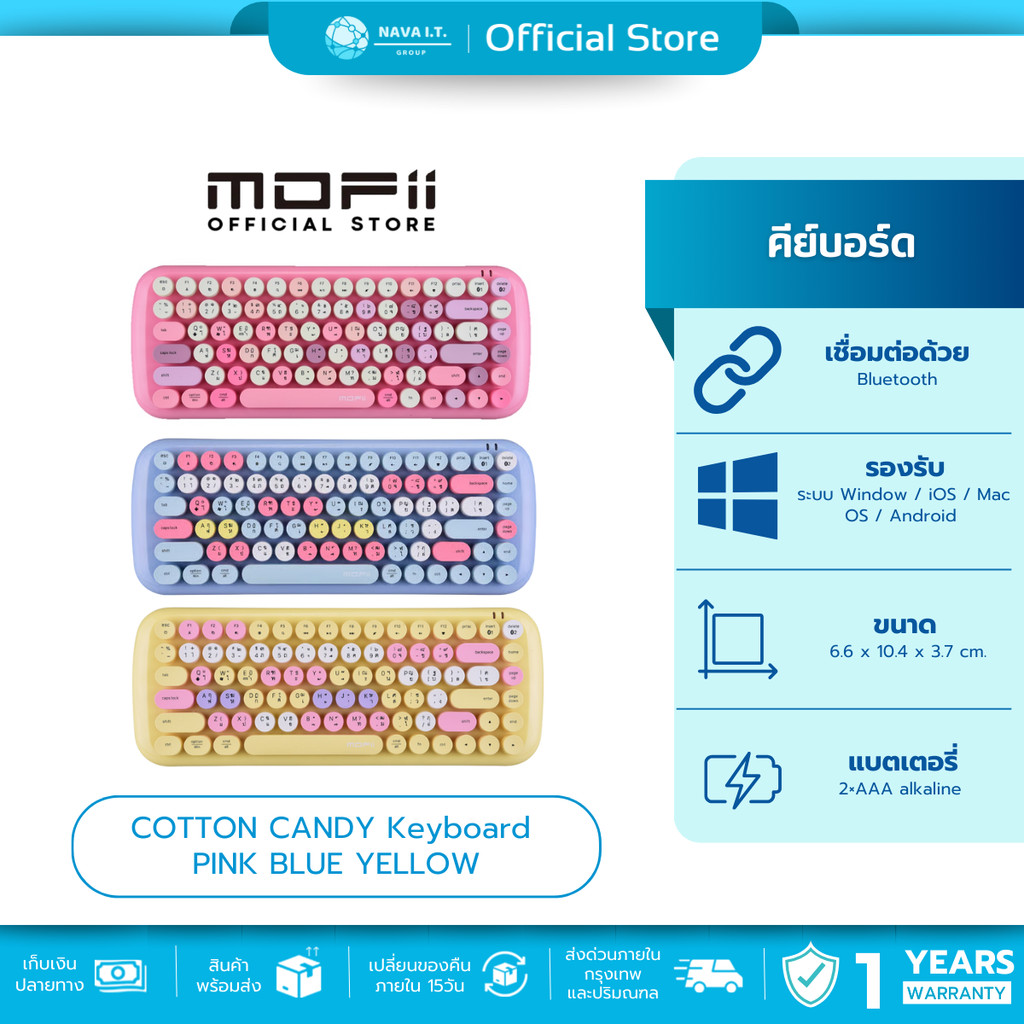 🛵มีส่งด่วน💨MOFII COTTON CANDY Bluetooth Keyboard - MIXEDPINK/MIXEDBLUE/MIXEDYELLOW