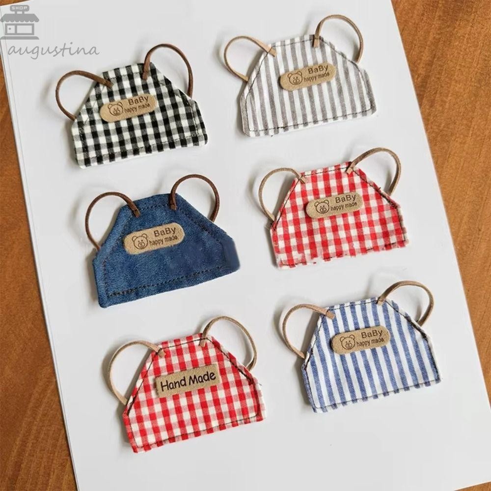 AUGUSTINA ตุ๊กตาผ้ากันเปื้อนยีนส์, DIY Retro Dress Up ตุ๊กตาเสื้อผ้า, เด็ก 10 ซม./15 ซม.ลายสก๊อตลายช