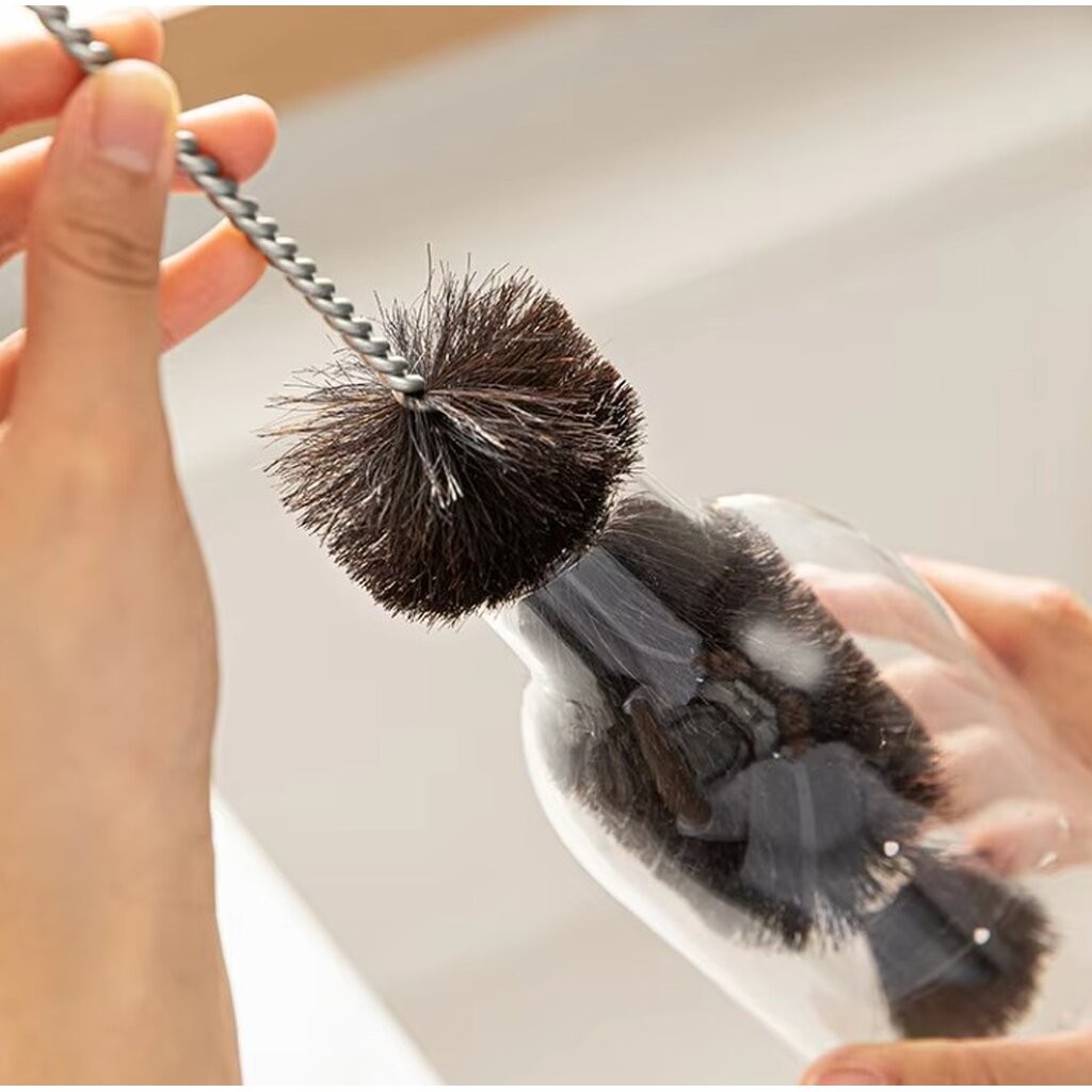 Omocha | เเปรงล้างขวด ขนม้า Horse Hair Bottle Cleaning Brush สำหรับแก้วและขวดทรงลึก ดัดงอได้