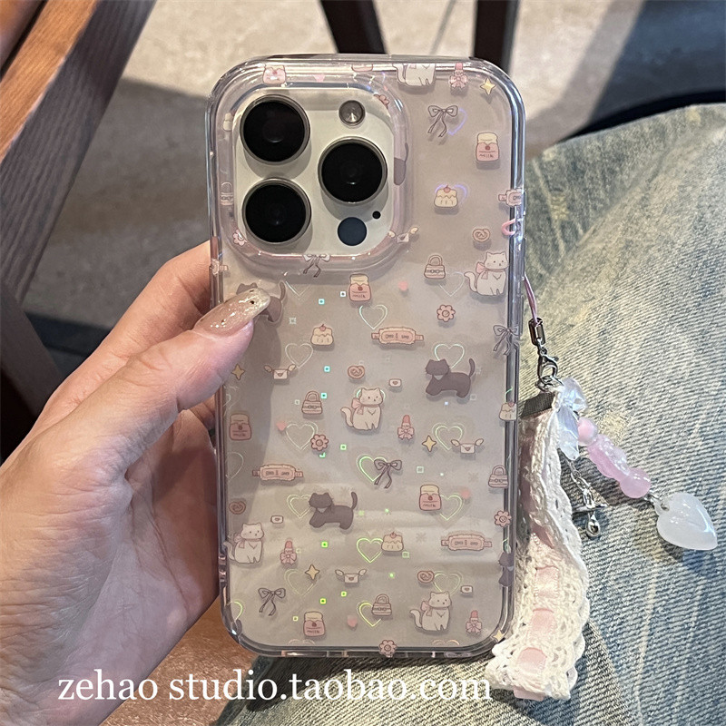 Huiwanju น่ารักใสเต็มหน้าจอแมวเลเซอร์รักเคสโทรศัพท์มือถือสําหรับ iphone15promax รวมทุกอย่าง iPhone14/13 ใหม่ 14ProMax เคสนิ่ม 12 ป้องกันการตก 11 เคสป้องกัน 13