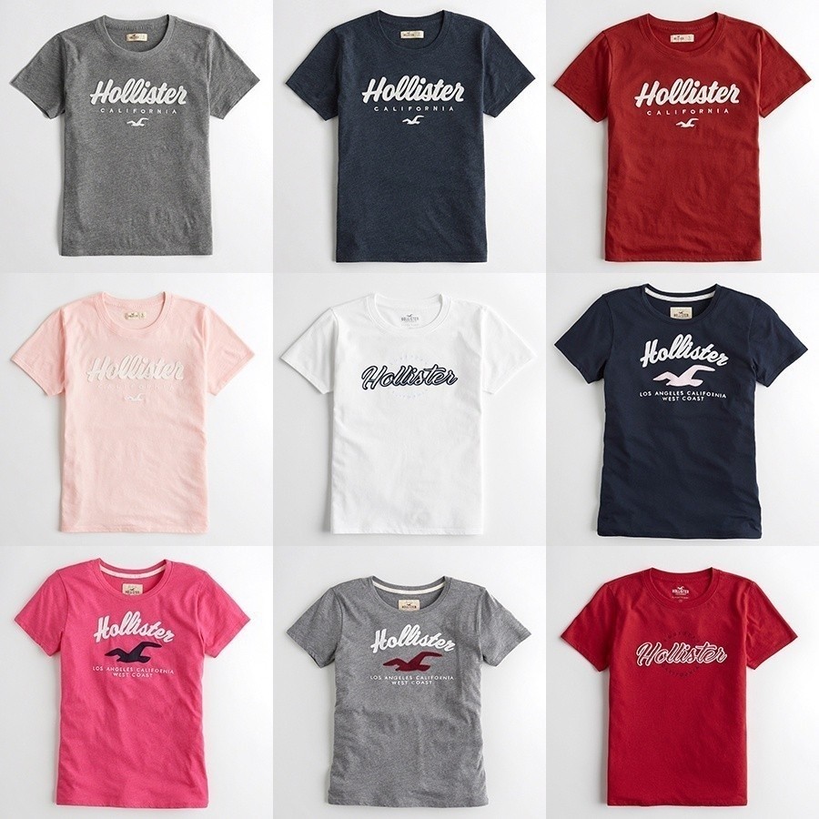 [ยุโรปอเมริกันเสื้อผ้า] Hollister ผู้หญิงคลาสสิกปัก hco เสื้อยืดแขนสั้น Seagull เสื้อยืดคอกลมแขนสั้น