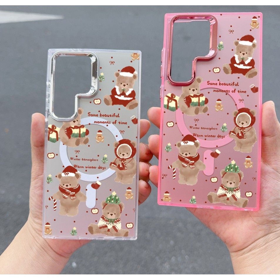 รูปแบบหมีคริสต์มาสปลอกกันกระแทกสําหรับ Samsung S23 S23Plus Case Girly s24 s24plus s24ultra Cover