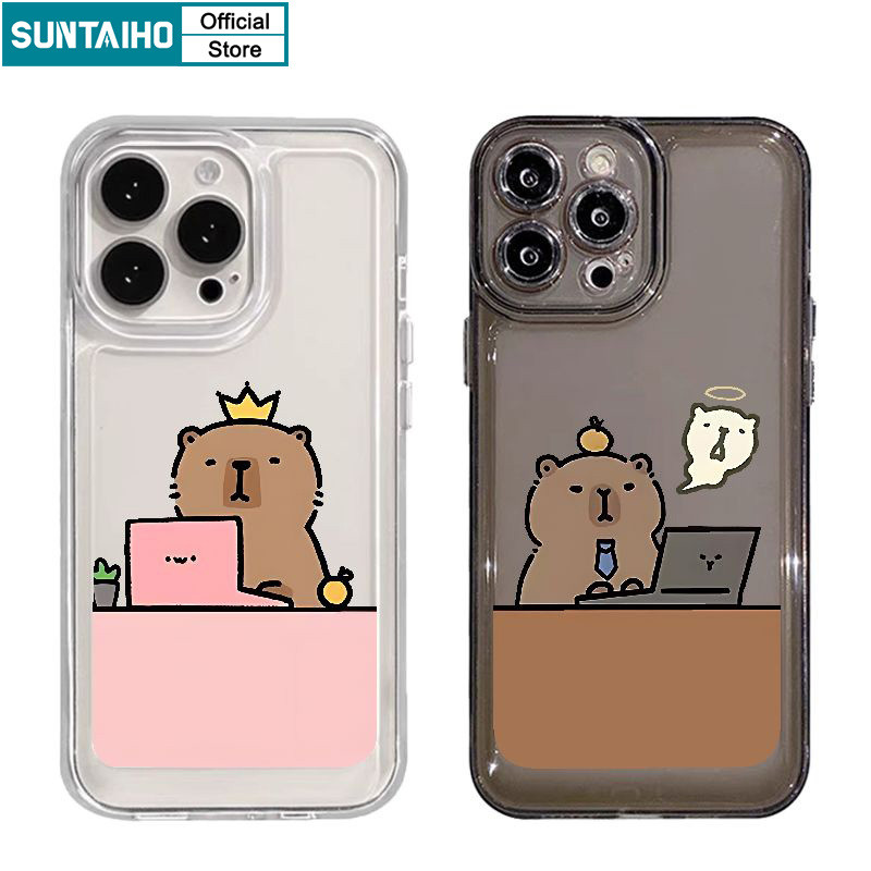 Suntaiho ตลกน่ารักปลอกทํางานคู่ Capybara รูปแบบเคสโทรศัพท์สําหรับ Iphone 16 15 14 13 12 11 Pro Max IP 7 8 Plus Iphon X Xs XR Xs Max TPU Soft Premium กันกระแทกปกหลัง