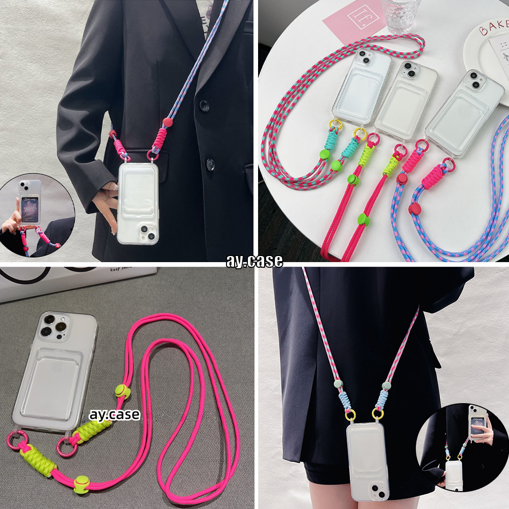 INS CASE เคส iPhone 11 13 15 14 12 Pro Max 7 8 6 15 Plus XR X XS Max ผู้ถือบัตร พร้อมสายห้อย กันกระแทกนิ่ม Soft TPU