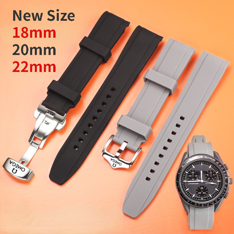 สายนาฬิกาซิลิโคนปลายโค้งขนาด 22 มม. 20 มม. สําหรับ Omega x moonswatch กีฬาสร้อยข้อมือกันน้ํานาฬิกาเปลี่ยน