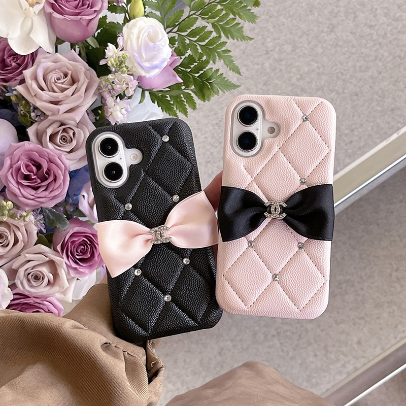 หรูหราหนัง Bowknot เคสโทรศัพท์ IPhone 16 ProMax 14 Plus 13 12 15 Pro max 11 16promax 15promax 14promax 16plus 15plus 14plus 16pro 15pro พร้อมโลโก้แบรนด์ฝาครอบป้องกัน