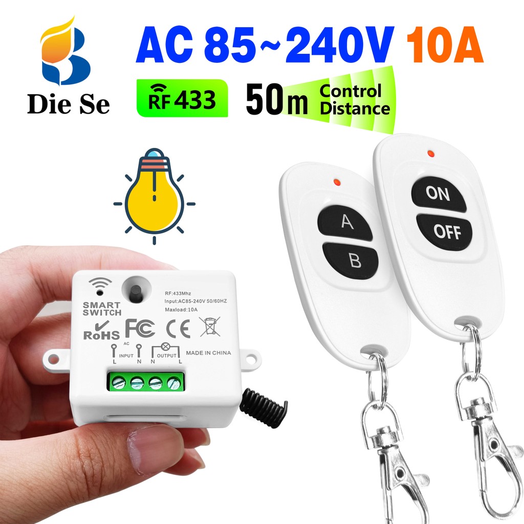 โมดูลรีเลย์สวิตช์ควบคุมระยะไกลไร้สาย RF 433MHz AC 110V 220V 240V สำหรับไฟ LED และเครื่องใช้ไฟฟ้า