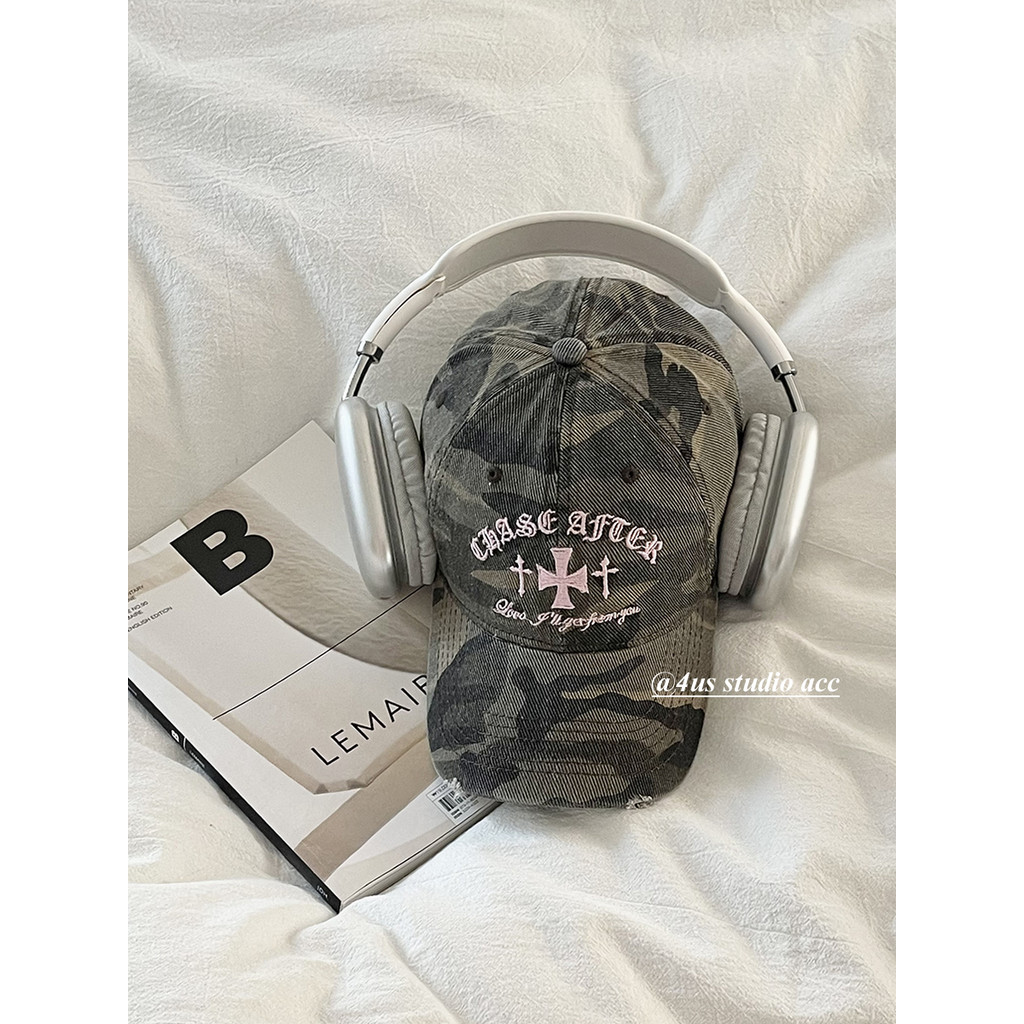 เกาหลี Niche Retro Distressed ปัก Camouflage Peaked หมวกหญิง Street Street Street Wear All-Match Soft
