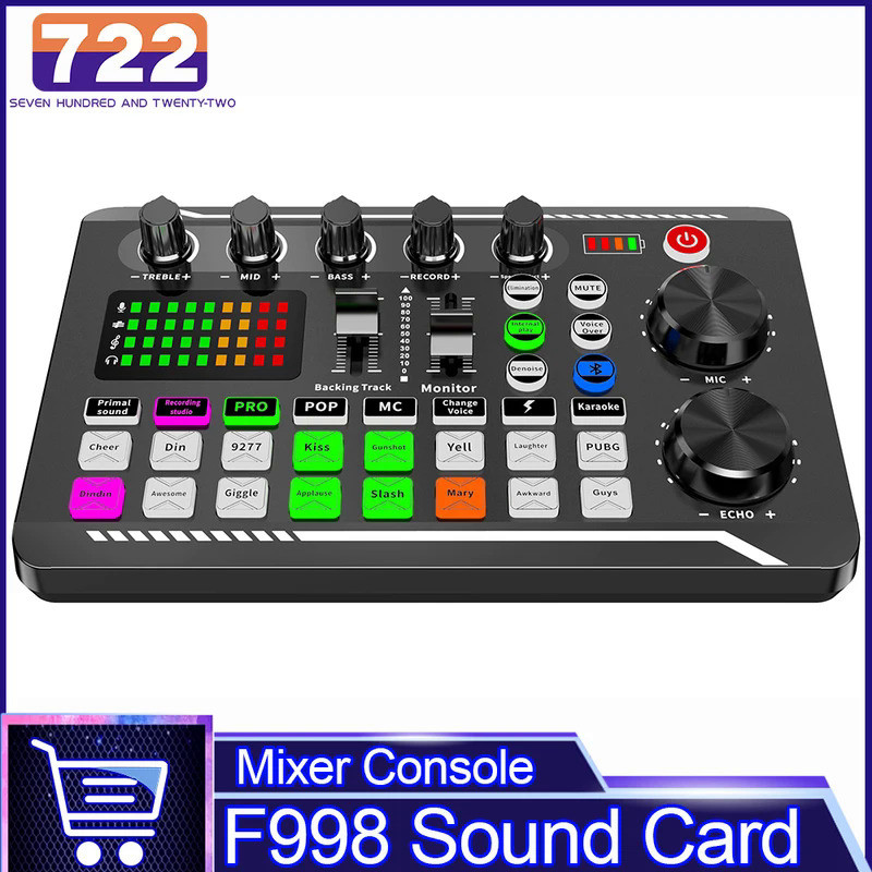 F998 Sound Card Microphone Sound Mixer Sound Card Audio Mixing Console Amplifier Live Music Mixer Am