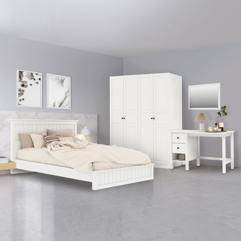 Koncept Furniture ชุดห้องนอน ขนาด 6 ฟุต รุ่น Moneta & ตู้บานเเปิด 160 ซม.  สีขาว  แบรนด์ KONCEPT FURNITURE