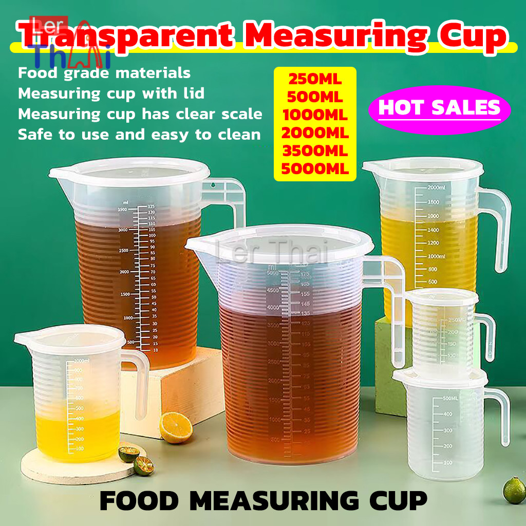 LerThai เหยือกตวง ทนความร้อนได้ดี ถ้วยตวงพลาสติก พร้อมฝาปิด Measuring cup with lid