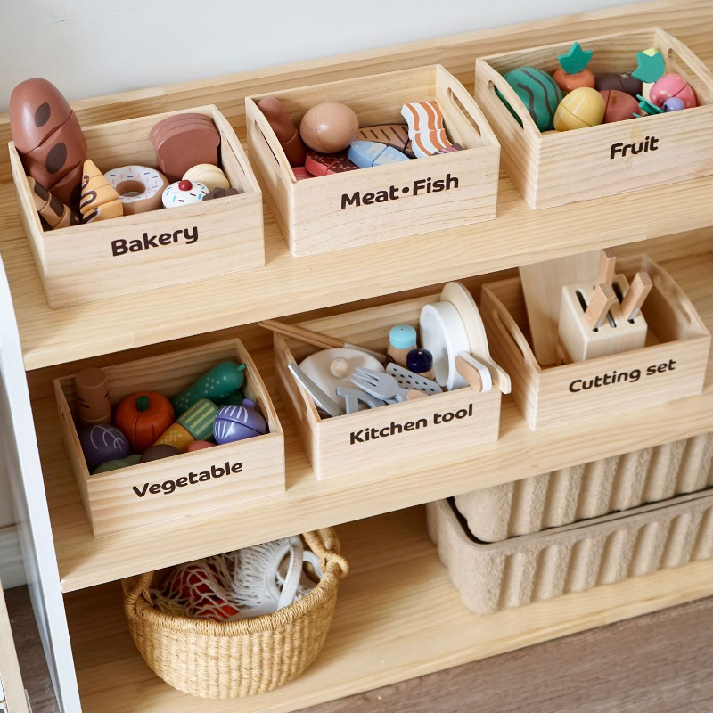 Ce/cpc ไม้แม่เหล็กผักและผลไม้ตัดดนตรีชุดอาหารชุดกล่องไม้