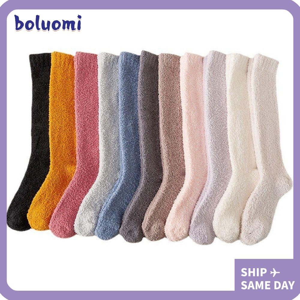 โบลูโอมิ ถุงเท้ากํามะหยี่ปะการังหนานุ่มผู้ชายผู้หญิงสีบริสุทธิ์พื้นเตียงระบายอากาศ