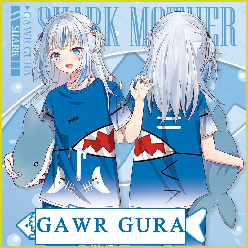 Sq3 Hololive Vtuber Gawr Gura เสื้อยืดอะนิเมะ Unsiex แขนสั้นเสื้อลําลองหลวมกราฟิก Tee เสื้อ Plus ขนาด