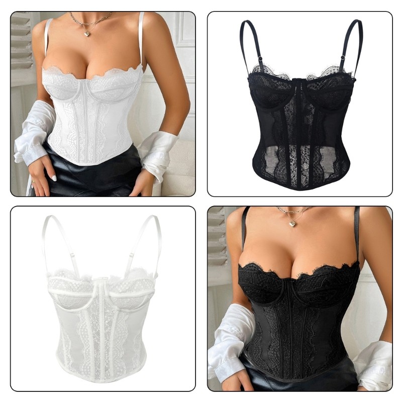 HAN Elegant Black Supportive Undergarment Elasticity Fabric Lace Corset