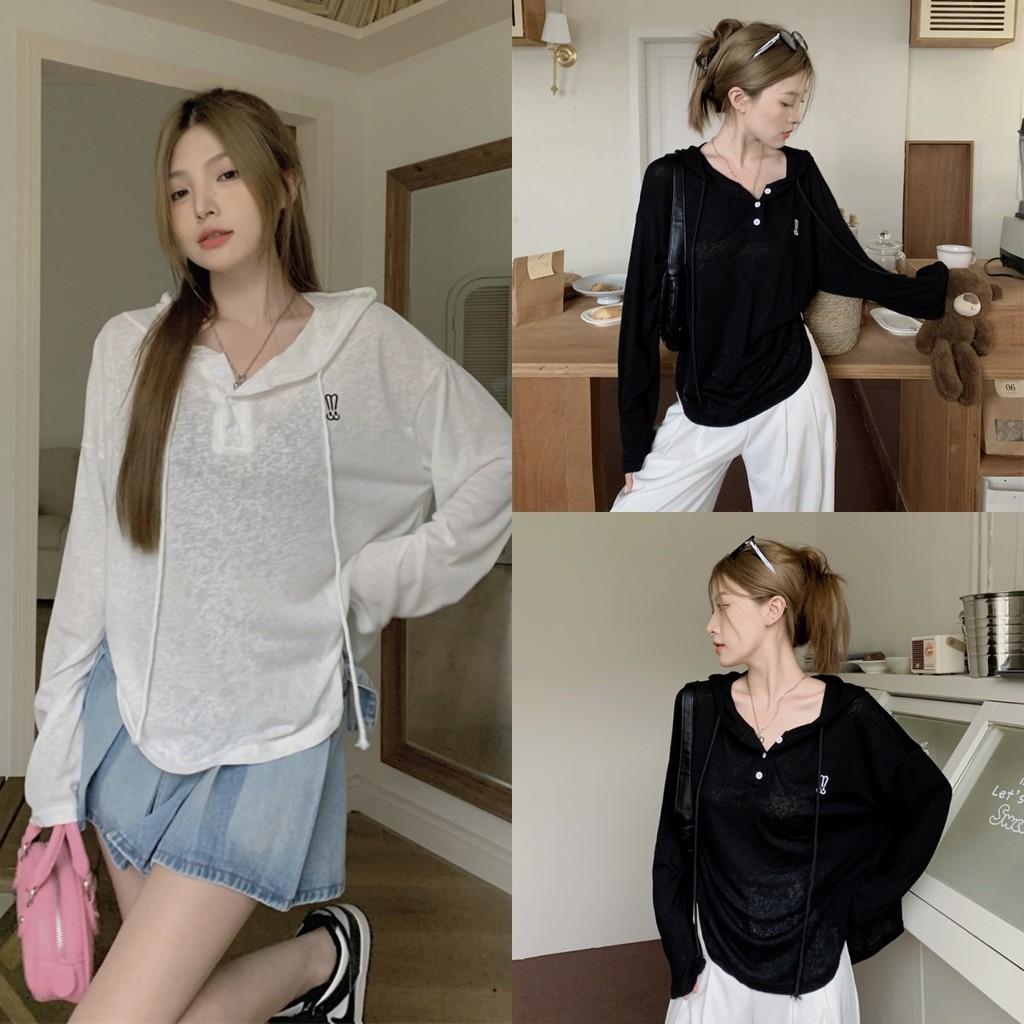 Luna Shop เสื้อยืดแขนยาวหลวมผู้หญิงฤดูร้อน 2024 การออกแบบสไตล์ใหม่เสื้อแบบบาง