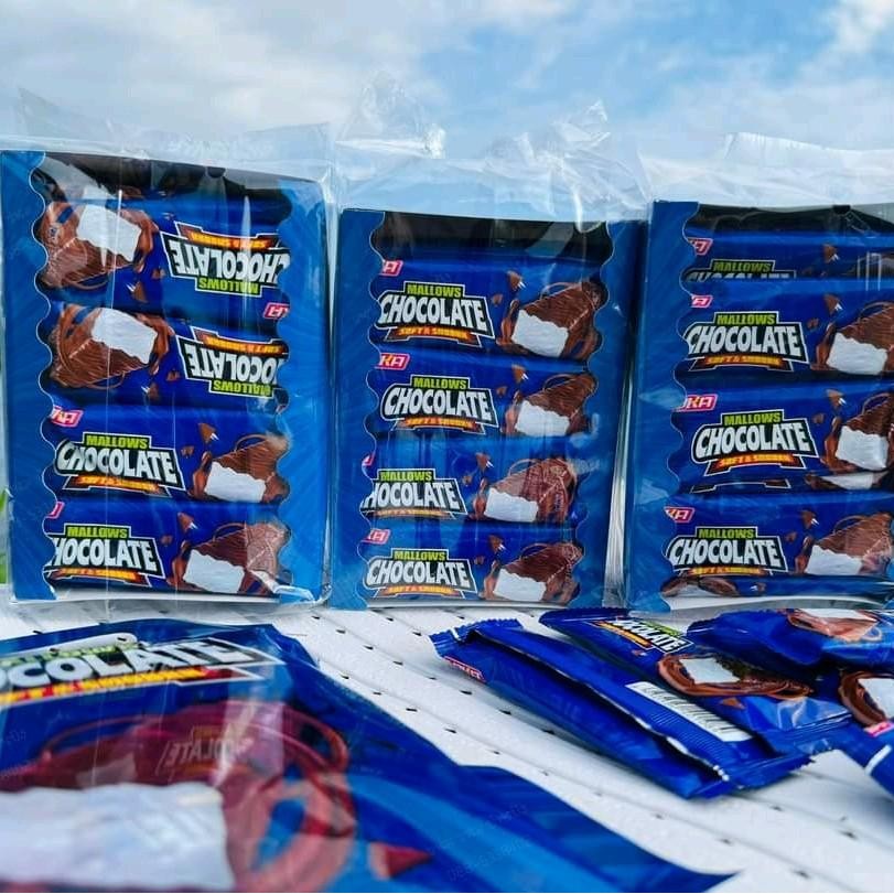 ขนมมาร์ชเมลโล่เคลือบช็อคโกแลตตัวดัง(ปลีก 1 กล่อง 24 ชิ้น)