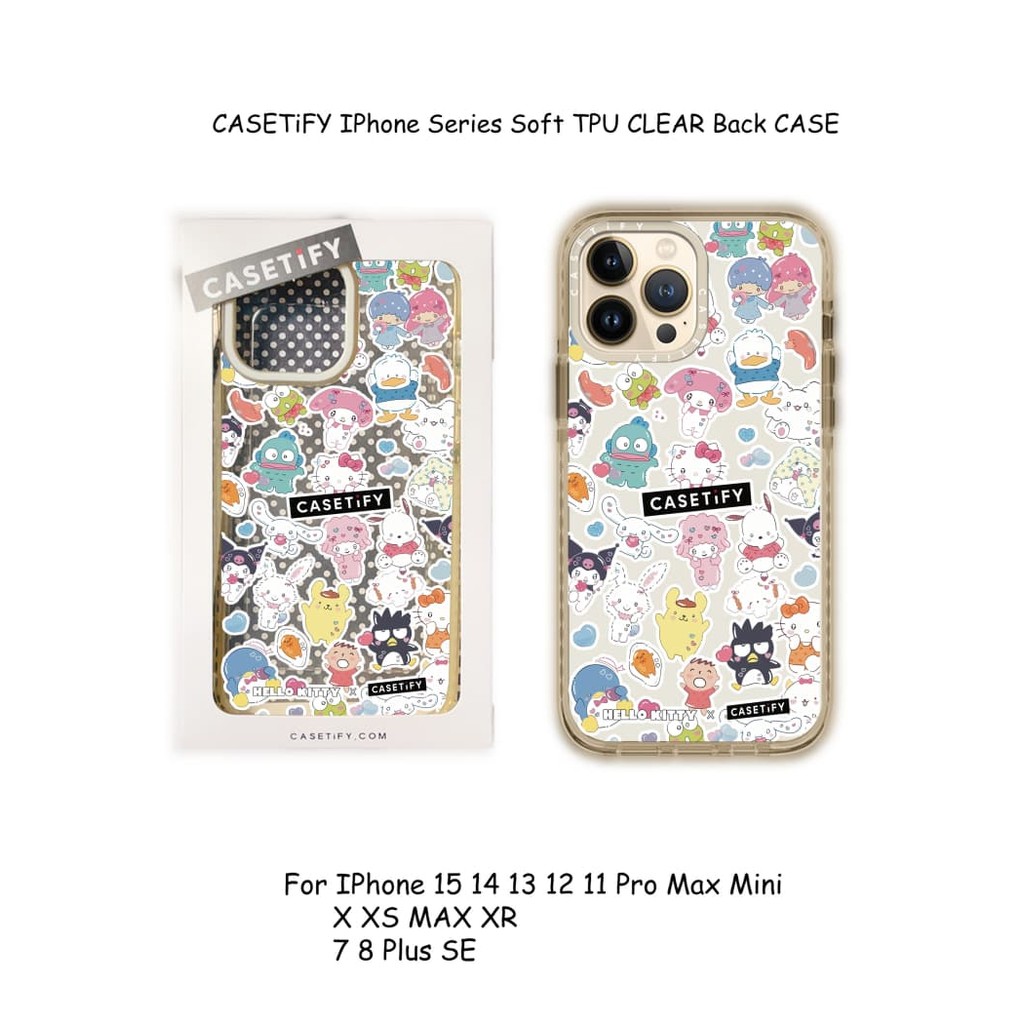 Sanrio Family CASETiFY IPhone Series Maillard สีกากี Soft TPU CLEAR Back CASE สําหรับ IPhone 16 15 14 13 12 11 Pro MAX 7 8 Plus X XS MAX XR MINI ของขวัญกล่องบรรจุภัณฑ์
