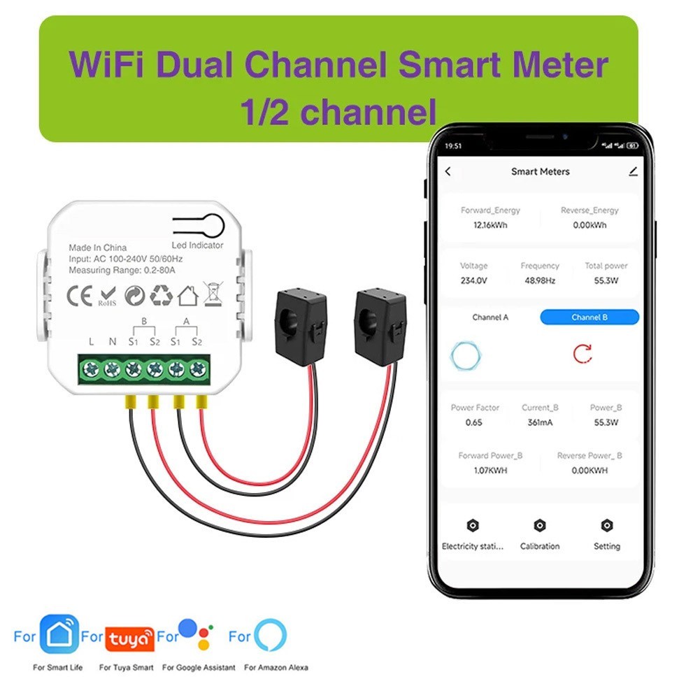 Good สําหรับ Tuya Wifi Smart Power Meter พร้อม Current Transformer Clamp Energy Monitoring