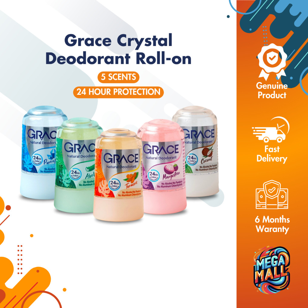 Grace เกรซ โรลออนสารส้ม 70 กรัม ระงับกลิ่นกายได้ยาวนาน โรลออน จากธรรมชาติ