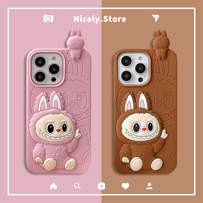 3d น่ารัก POP MART LABUBU ซิลิโคนเคสโทรศัพท์สําหรับ iPhone 16 15 14 13 Pro Max 15Pro 16Promax IMD Shock Proof โทรศัพท์มือถือปกหลัง