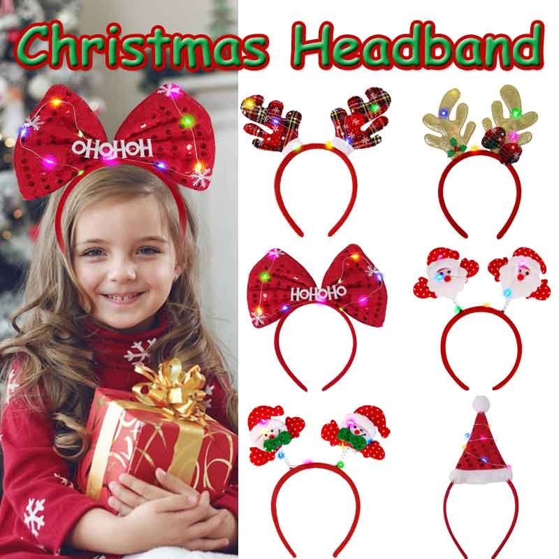 คริสต์มาส Led Headbands Antlers Elk หูผม Hoop Led เรืองแสง Xmas เครื่องประดับผมเทศกาลปีใหม่ Photo Props