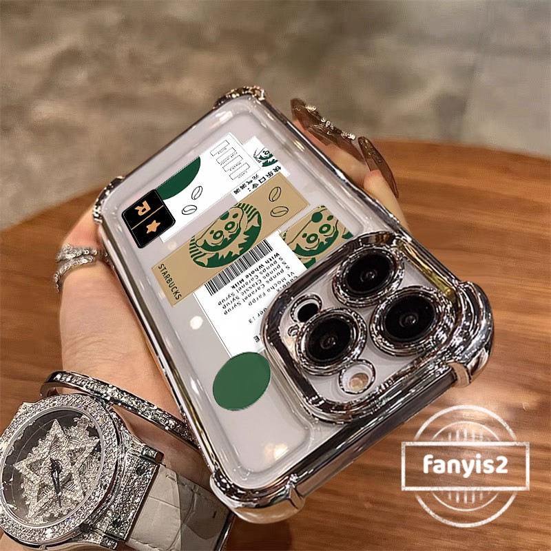 สําหรับ Infinix Hot 40Pro 50i 40i 30i สมาร์ท 9 8 7 5 Note40 30 Tecno Spark Go 2024 2023 Trebdy ยี่ห้อกาแฟเคสโทรศัพท์ชุบโปร่งใสสี่มุม Anti Fall ถุงลมนิรภัยฝาครอบ
