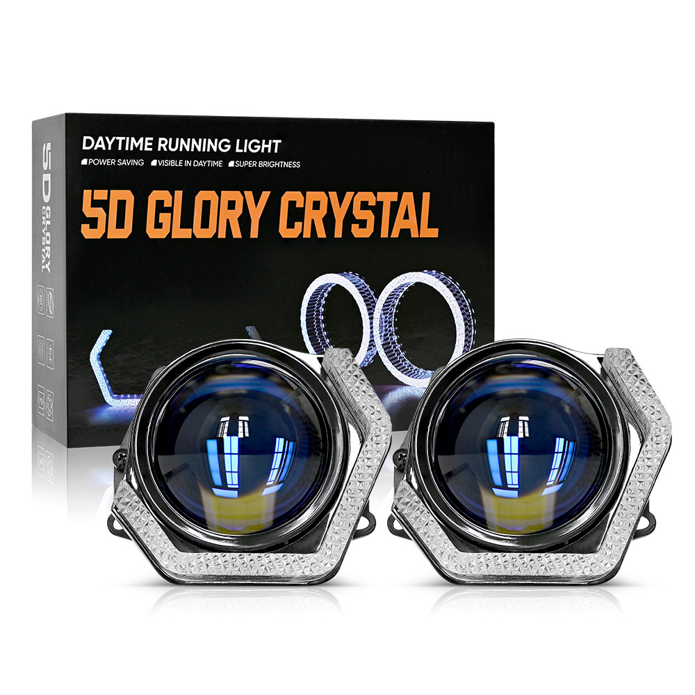 2.5 "3 รถ 5D คริสตัล RGB Angel Eyes หน้ากาก Shrouds LED Halo แหวน DRL 12V สําหรับ Bi LED โปรเจคเตอร์เลนส์ไฟหน้ารถอุปกรณ์เสริม