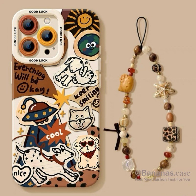 Iphone 16 15 14 13 12 11 Pro Max X Xr Xs Max 7 8 Plus SE2020 เคสโทรศัพท์น่ารักแมวและสุนัขสติกเกอร์ + Lanyard Soft ฝาหลัง