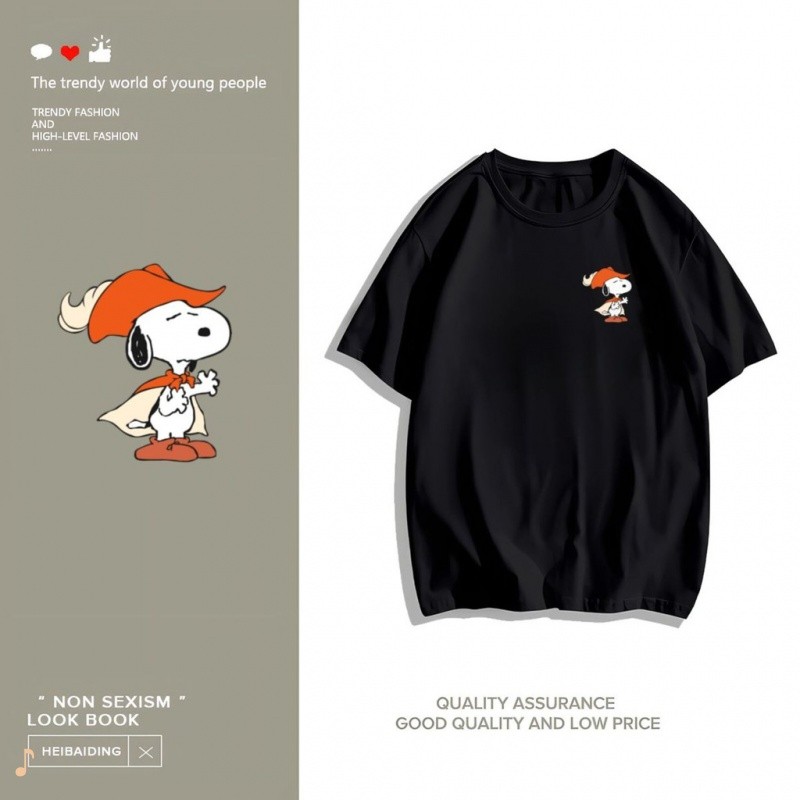 100% cotton New Printed T-shirt，การ์ตูนน่ารัก Labubu พิมพ์เสื้อยืดแขนสั้นหลวม เสื้อฟอกQK♬