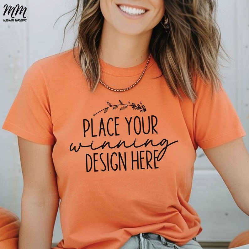 heather orange bella canvas 3001 mockup women's heather orange t-shirt mock up 3001 shirt mockups bl