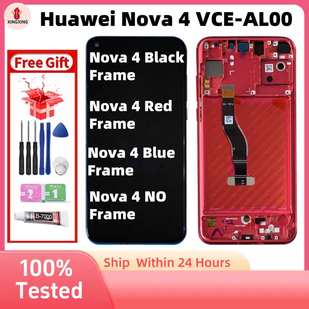 เหมาะสําหรับ Huawei Nova 4 VCE-AL00 หน้าจอสัมผัส Huawei nova4 VCE-L22 ส่วนประกอบจอแสดงผล LCD กรอบ