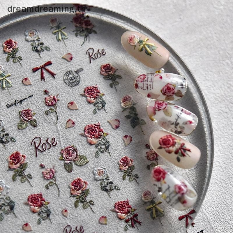 ใหม่ 1 แผ่น Rose Nail สติกเกอร์เลเซอร์ดอกไม้เล็บสติกเกอร์ Rose Self กาว Decals ตกแต่งเล็บ DIY อุปกรณ์เสริม Salon.