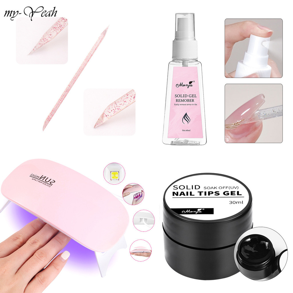 Myyeah 4 ชิ้นชุดเล็บ 60ml เล็บ UV กาว Remover กดบนเคล็ดลับ Solid Gelเครื่องเป่าคริสตัลเล็บเครื่องมือ
