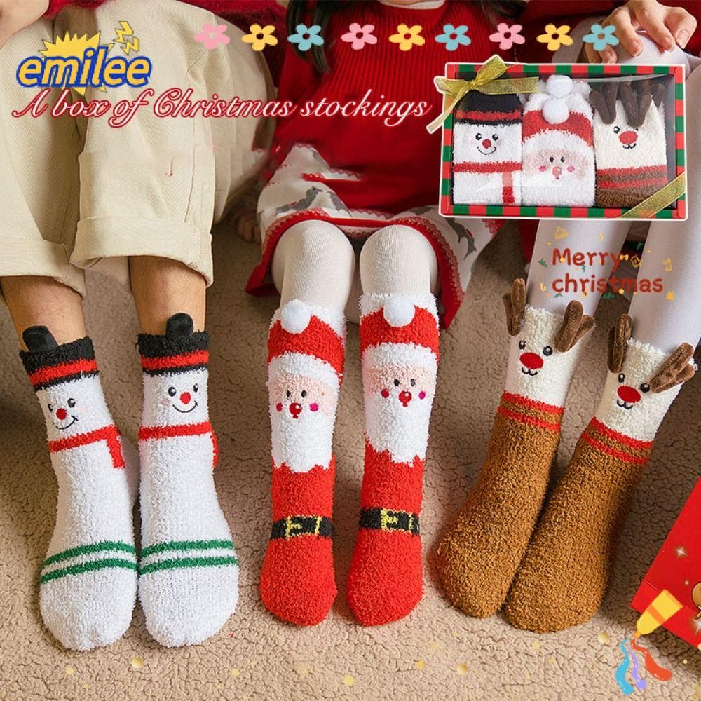 Emilee ถุงเท้าคริสต์มาส, ขนแกะปะการัง Snowman Elk ถุงเท้ากลางหลอด, ของขวัญการ์ตูน Keep Warm Christmas Sleep ถุงเท้า Xmas