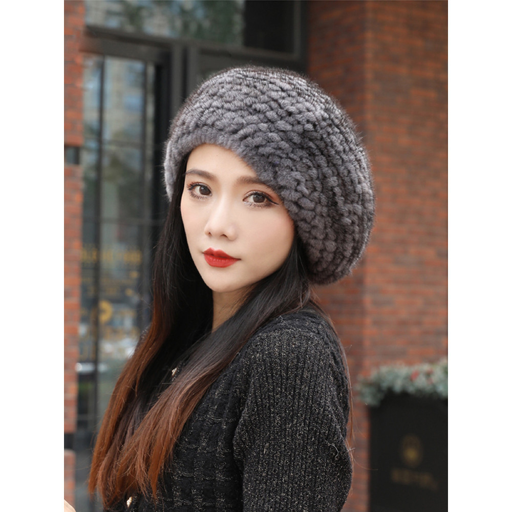 YICYMI Real Mink Fur Berets Elegant Women's Winter Caps New Design Fashion Fur Hats Knitted Warm Nat
