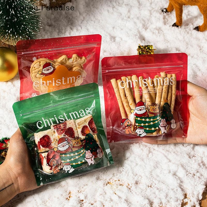 [chenyoubing] 50 ชิ้น Merry Christmas Gift ถุงซิปล็อค Candy บรรจุภัณฑ์คุกกี้ขนมเด็กเด็กน่ารักนํากลับมาใช้ใหม่กระเป๋าปาร์ตี้โปรดปรานปีใหม่บูติก