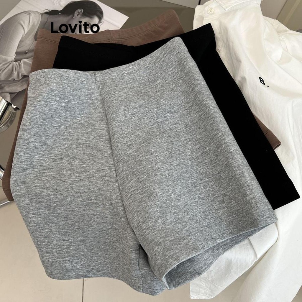 Lovito กางเกงกีฬาขาสั้นผู้หญิง เบสิก สีพื้น สไตล์สปอร์ต LNL57121